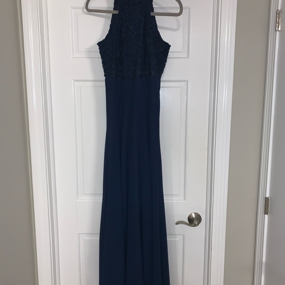 Navy blue halter style formal dress - Picture 3 of 7